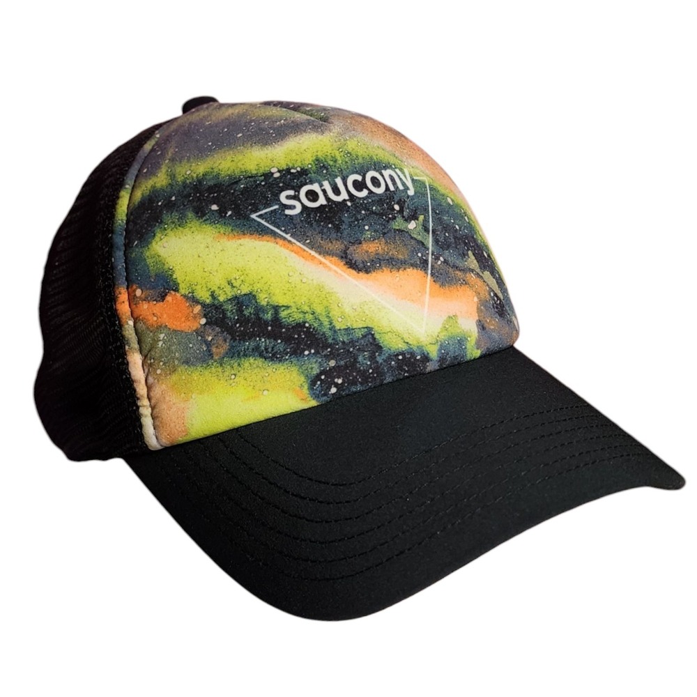 Saucony Hat Cap Mens Snapback Foamie Trucker Black Mesh Back Athletic Athleisure